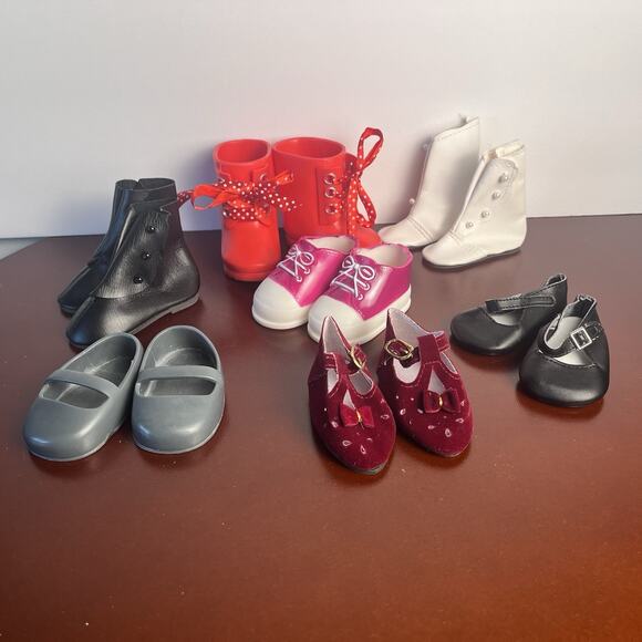 18" Doll Shoes Lot Rain Boots - Mary Janes - Sneakers -Faux Leather Lot 7 pairs - Picture 2 of 16
